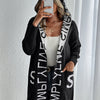 Women's Letter Print Open Front Knit Cardigan - Casual Hoodie Long Sleeve - Cozy Fleece Material - For Fall & Winter - Perfect for Casual Wear & Layering - Ideal Gift for Women