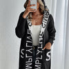 Women's Letter Print Open Front Knit Cardigan - Casual Hoodie Long Sleeve - Cozy Fleece Material - For Fall & Winter - Perfect for Casual Wear & Layering - Ideal Gift for Women