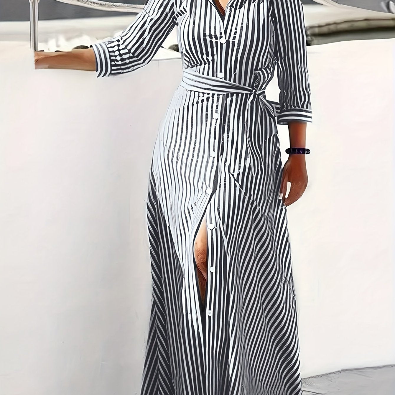 Casual Elegant Women's Striped Print Dress