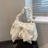 Chic Sweet Style Bowknot Decorated Handbag, Fashionable Solid Color Purse with Ruched Handle, Magnetic Closure, Polyester Lining - Mixed Color