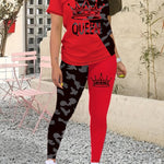 Color Matching Queen Positioning Print Spring and Summer New Casual Two-piece Set for Women