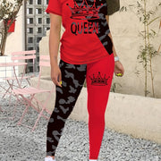 Color Matching Queen Positioning Print Spring and Summer New Casual Two-piece Set for Women