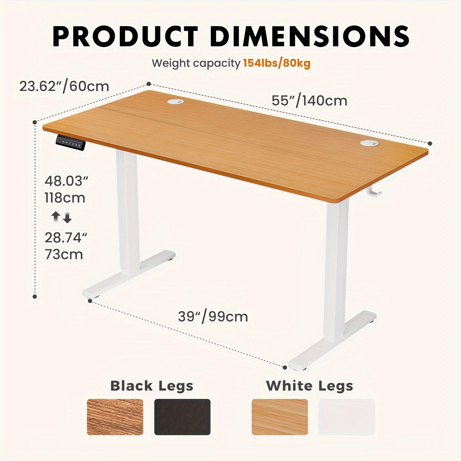 Height Adjustable Electric Standing Desk - 40/48/55/63 Inch Motorized Lift Computer Task Table with Spacious Workspace - Ergonomic Rising Desk for Office and Home with 4 Color Options