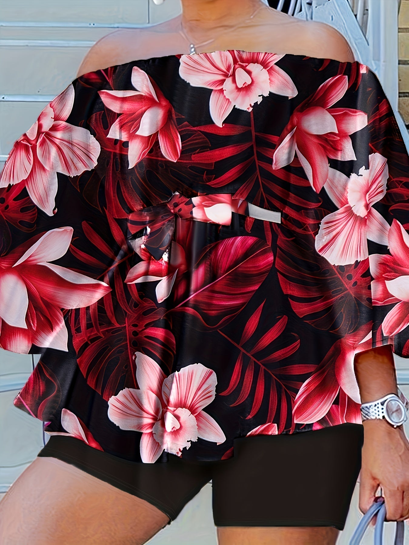 Sexy Two-piece Shorts Set, Color Block Off Shoulder Top & Shorts - Women's Clothing - For Summer & Casual Wear - Perfect Gift for Her