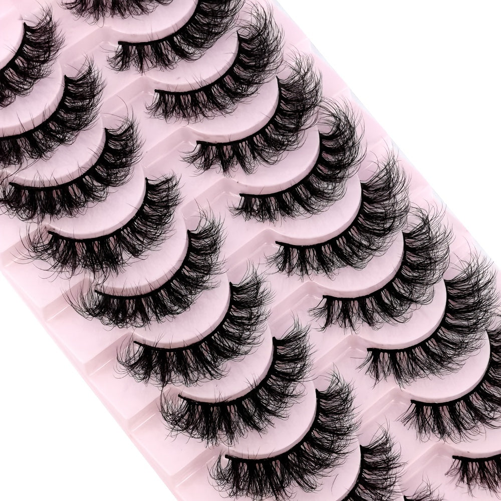 10 Pairs Natural 3D Faux Mink Eyelashes - Cat Eye Style, Multi-Layer Curled, Long & Voluminous Black Lashes for Beginners, Reusable, D Curl, Various Lengths (10-18mm), Perfect for Everyday Glam or Special Occasions, AMSDCN