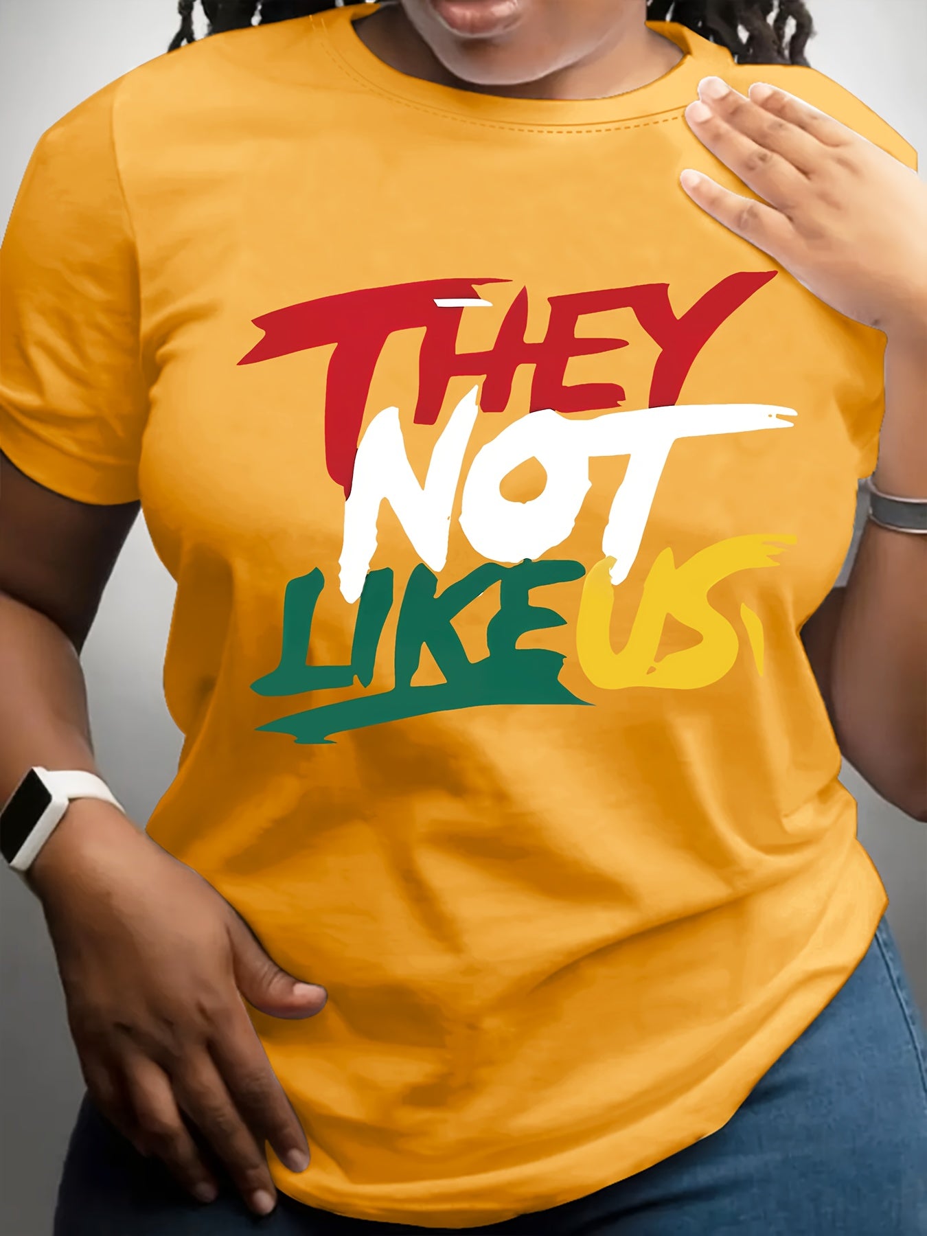 Women's "THEY NOT LIKE US" Bold Letter Print T-Shirt - Vibrant Green Short Sleeve Crew Neck Casual Top, Machine Washable Regular Fit Tee for Spring & Summer