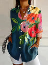 Mother's Day Retro Floral Print Simple Shirt, Casual Button Front Long Sleeve Shirt, Women's