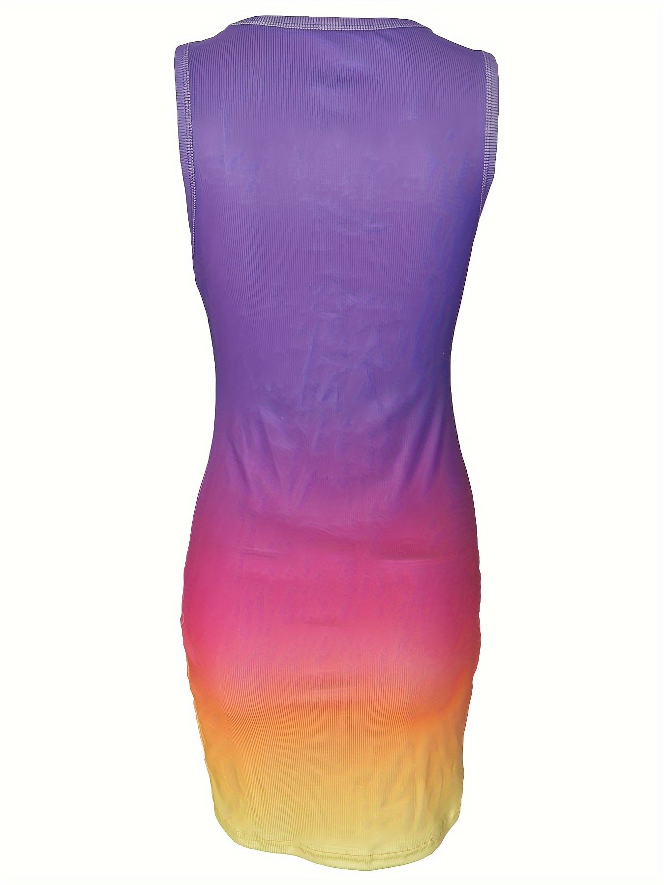 Chic Gradient Print Bodycon Dress for Women - Sexy Sleeveless, Round Neck, Stretch Polyester Fabric - Perfect for Spring & Summer