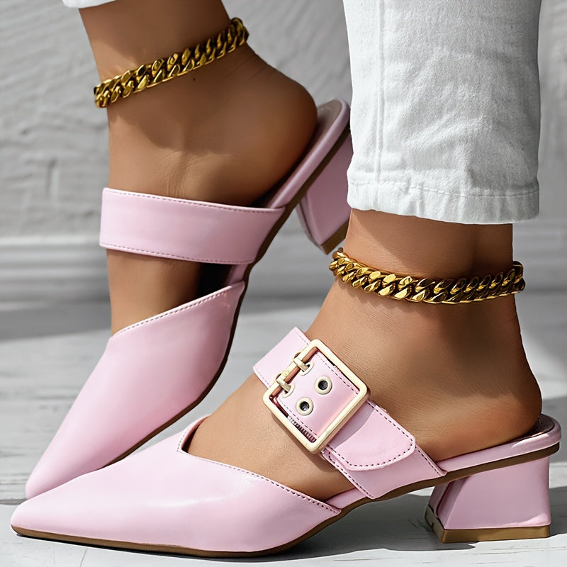 CHICME Women'S Pointed Toe Mary Jane Sandals - Summer 2023 Collection, Chunky Heel, Ankle Strap, Faux Cover, White, Open-Toe Design, Comfortable Fashion Sandals, Chic Footwear | Pointed Toe Sandals | Mary Jane Style Sandals