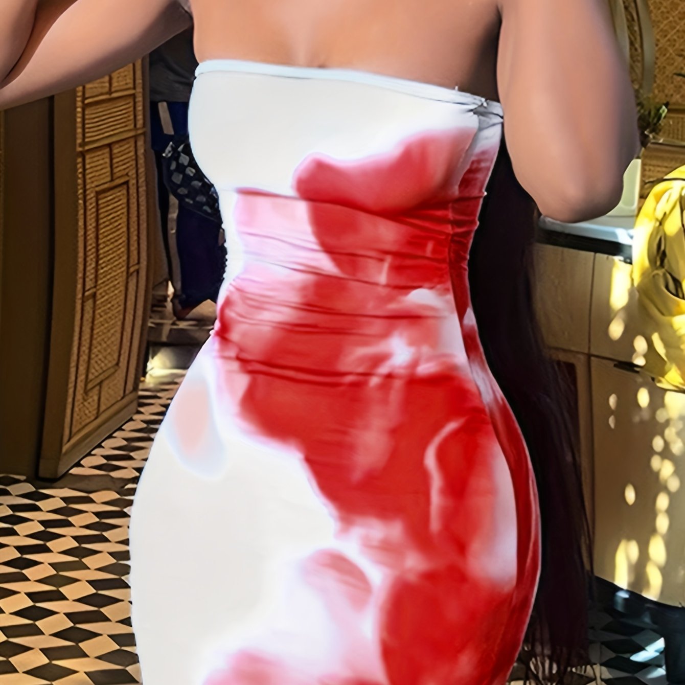 Elegant Floral Print Bodycon Midi Dress for Women - Casual Chic with Applique Detail, All-Season Wear
