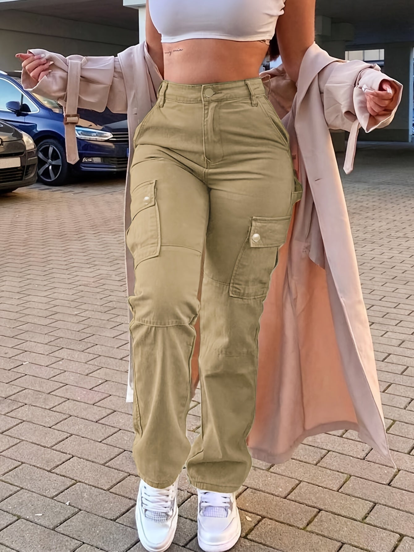 GILIPUR Pink Cargo Pants for Women - Retro Street Style, Multi-Pocket Utility Workwear, Machine Washable, Viscose and Elastane Blend