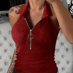 Sexy Ribbed Half Zip Up Tank Top - Sleeveless Summer Essential with Comfortable Fit, Breathable Fabric, and Flattering Design - Women's Clothing for Warm Weather