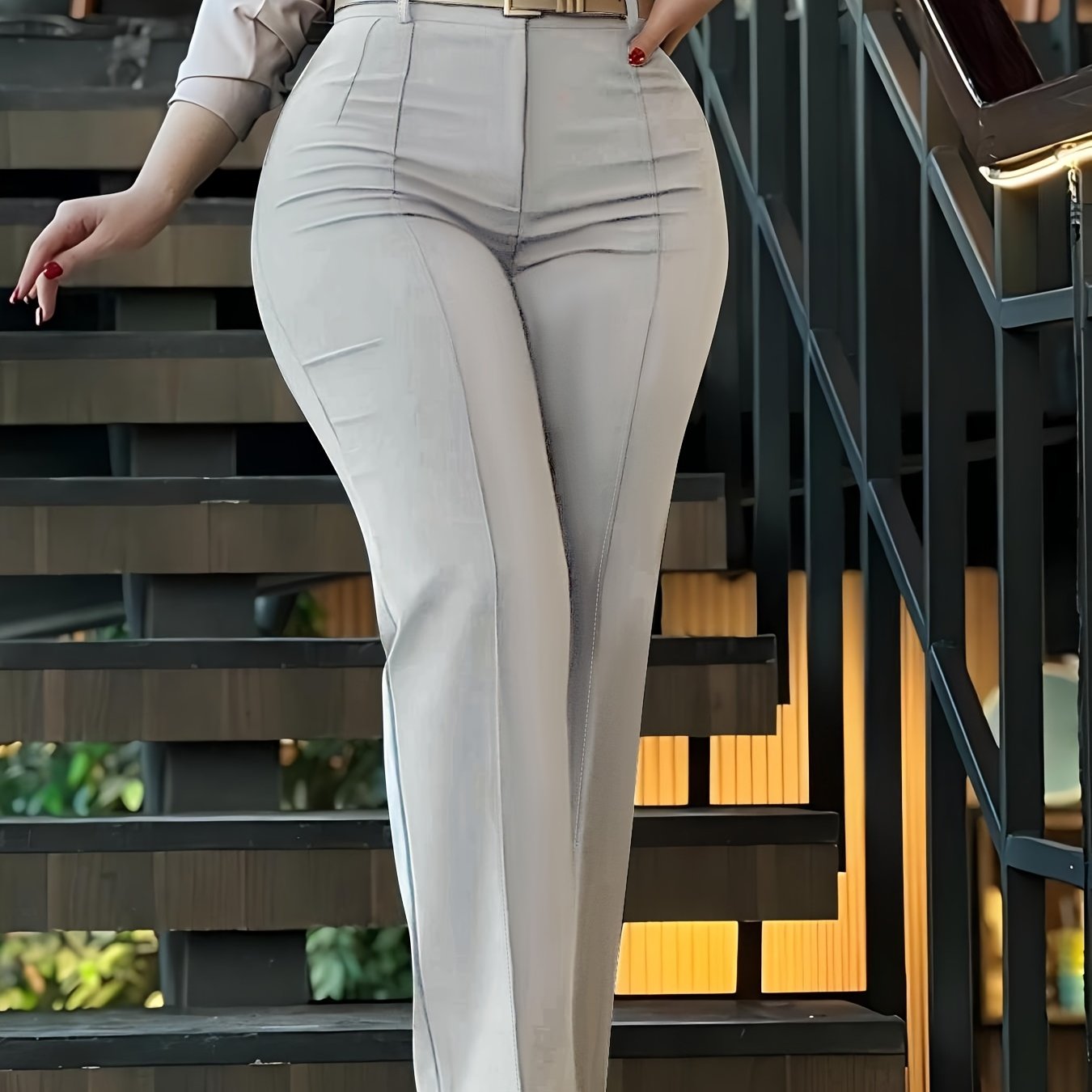 Women'S Chic Style Solid Color Suit Pants - Elegant High-Waisted, Long Trousers for a Sophisticated Look, Perfect for All Seasons