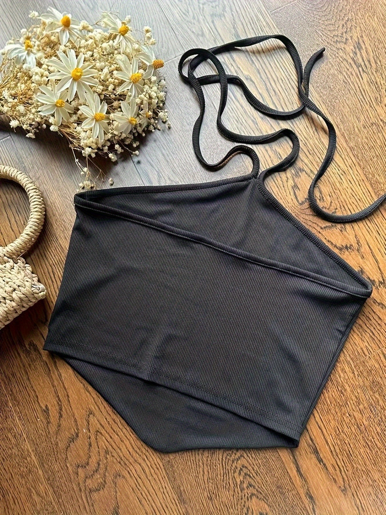 Summer Design Off-Shoulder Crop Top + Elastic Waist Flare Pants Set