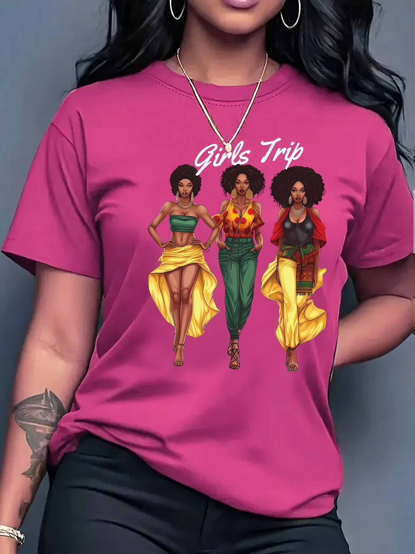 Women'S " Trip" Graphic T-Shirt - Casual Red Crew Neck Short Sleeve Top with Vibrant Floral Design, Perfect for Spring & Summer, Casual Wear|Vibrant Print|Comfortable Fit