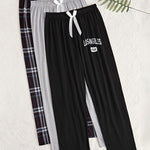 Women's 3pcs Plaid Sleepwear Set - Comfy Polyester & Elastane Blend, Machine Washable, All-Season Lounge Pants