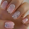 24pcs of sparkling gradient nail art pieces for wearing, European square press on fake nails, sweet and cool, white and elegant style. Detachable, suitable for holiday gatherings, friends' gatherings, daily wear, press on nai