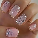 24pcs of sparkling gradient nail art pieces for wearing, European square press on fake nails, sweet and cool, white and elegant style. Detachable, suitable for holiday gatherings, friends' gatherings, daily wear, press on nai