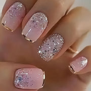 24pcs of sparkling gradient nail art pieces for wearing, European square press on fake nails, sweet and cool, white and elegant style. Detachable, suitable for holiday gatherings, friends' gatherings, daily wear, press on nai
