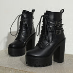 1pc Sexy Round Toe Platform Heel Boots - Women'S Fashion Ankle Booties, Solid Color, High Heel, with Side Zipper and Strap Buckle Detail - For Women - Suitable for Party, Dance & Everyday Wear - Versatile Autumn/Winter Footwe