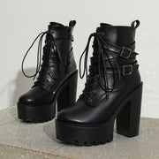 1pc Sexy Round Toe Platform Heel Boots - Women'S Fashion Ankle Booties, Solid Color, High Heel, with Side Zipper and Strap Buckle Detail - For Women - Suitable for Party, Dance & Everyday Wear - Versatile Autumn/Winter Footwe