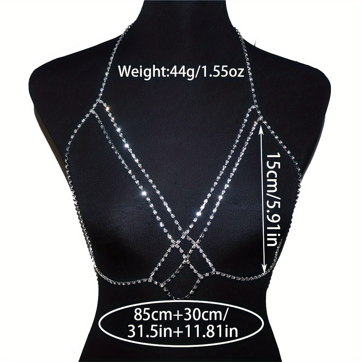 Women's Boho-Chic Crystal Body Chain - Cross Chest Design, Artificial Crystal, Perfect for Valentine's Day & Vacation | Glamorous & Sexy | Party-Ready Accessory