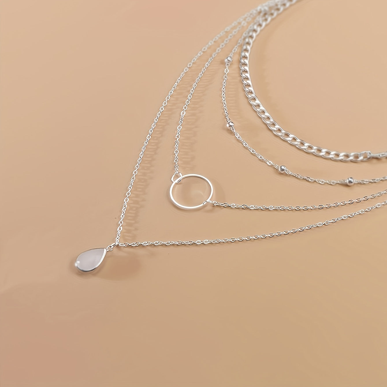 Hot Selling Women's Necklace 1pc Fashionable and Exquisite Geometric Circle Multi-Layer Water Drop Necklace