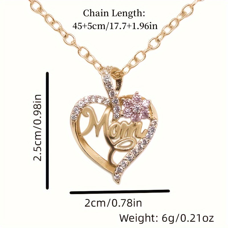 "1pc Charming ""MOM"" Pendant Necklace with Elegant Hollow Heart & Flower Design - Perfect for Holidays, Birthdays & Anniversaries"