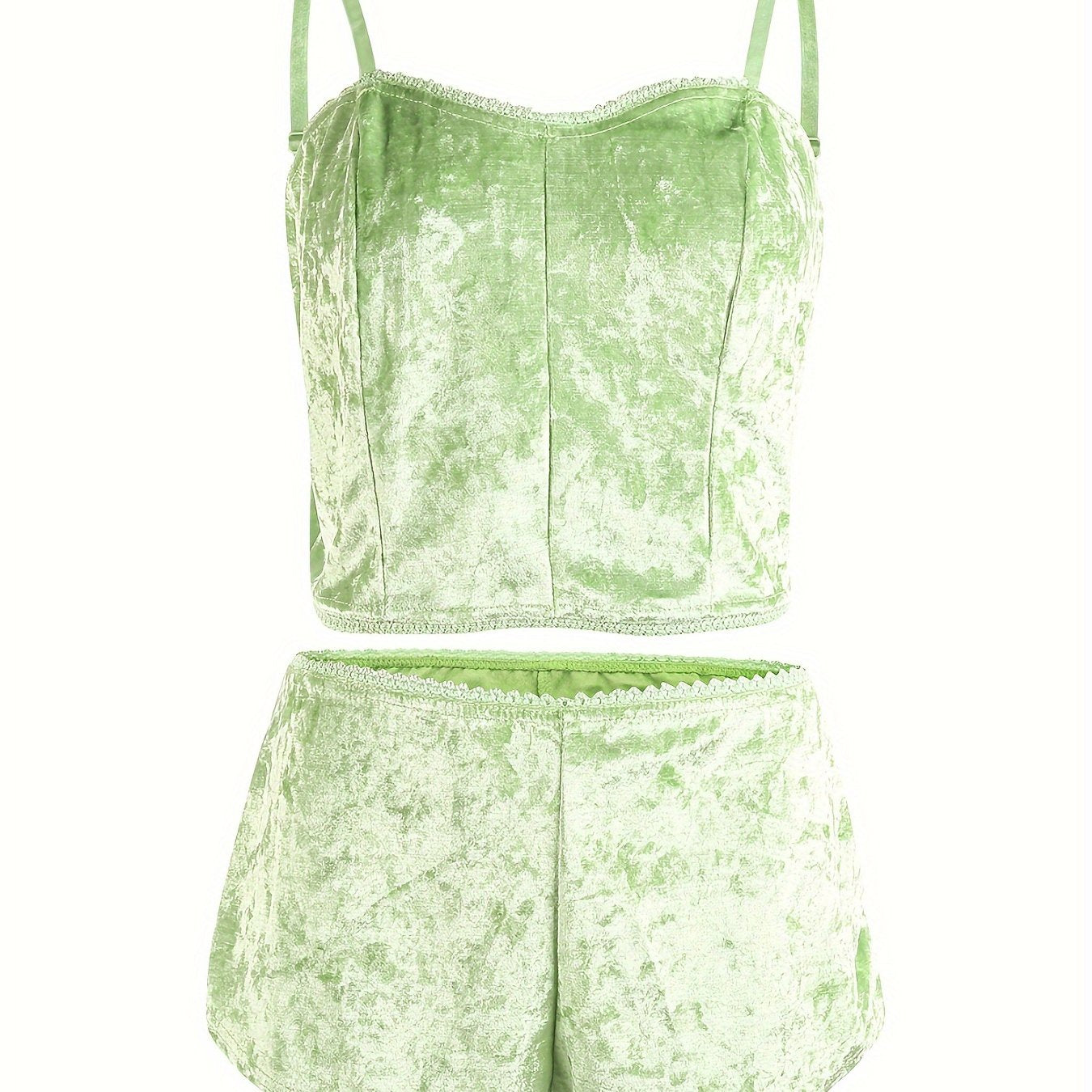 2PCS Women's Pajama Sets, Square Neck Crop Top & Elastic Shorts, Smooth Polyester Fabric, All-Season Sleepwear Set | Micro Elasticity | Machine Washable