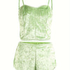 2PCS Women's Pajama Sets, Square Neck Crop Top & Elastic Shorts, Smooth Polyester Fabric, All-Season Sleepwear Set | Micro Elasticity | Machine Washable