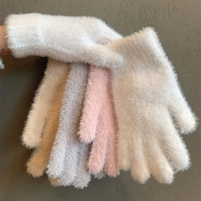 Women's Cozy Plush Winter Gloves - Warm, Stretchy Full-Finger Touchscreen Compatible Mittens in Solid Colors