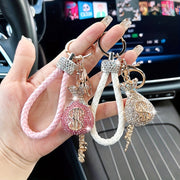 Elegant Alloy & Rhinestone-Encrusted Dollar Sign Keychain with Braided Rope - Sparkling Charm for Car Keys, Bags & Wallets - Ideal Birthday Gift