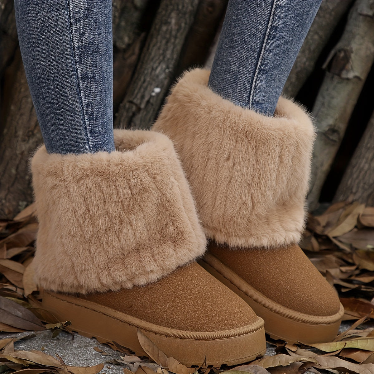 Cozy Fluffy Winter Boots - Soft Plush Lined, Platform Sole, Warm Snow Ankle Boots for Women - Perfect for Cold Weather, Outdoor Activities, and Everyday Wear