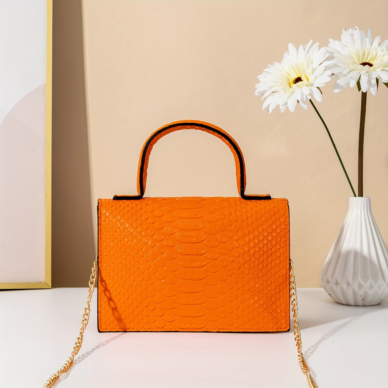 Stylish Chic Acrylic Chain Crossbody Handbag - Magnetic Closure, Solid Color PVC, Wrist Strap, Perfect for Daily Use, Mother's Day Gift, and Travel Accessories