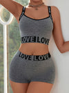 Women's Love Letter Print Crop Top and High-Waisted Shorts Set, Seamless Low-Rise Tummy Control Panties, Sexy Solid Color Soft Comfort Lifts, Breathable Knit Fabric, No Padding, Adult Size, Mid-Waist, Contrast Detail, Nylon M