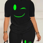 Fashionable Trend Printed Ladies Short-Sleeved T-Shirt Shorts Suit Fashionable Ladies Fashion Casual Suit