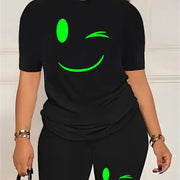 Fashionable Trend Printed Ladies Short-Sleeved T-Shirt Shorts Suit Fashionable Ladies Fashion Casual Suit