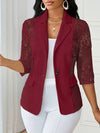 European And American Elegant Spring And Autumn Style, Lapel Button Front Opening with Decorative Pocket Flaps, 7-Point Sleeve Patchwork Lace Women'S Blazer.