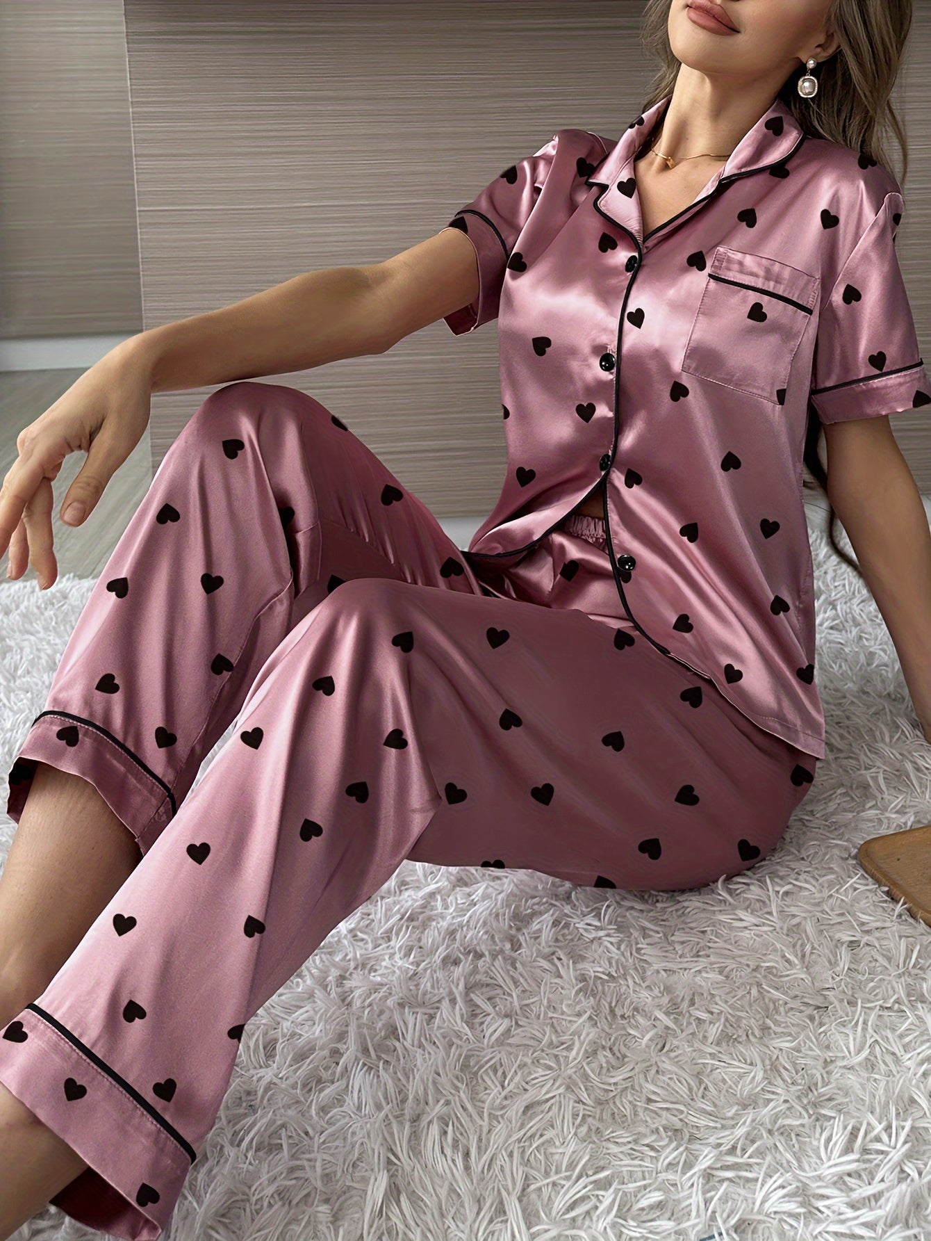 Velvet Love Print Pajama Set