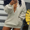 Women'S Sexy V-Neck Sweatshirt, Polyester Knit Fabric, Solid Color, Regular Length, with Metal Chain Detail, for Spring/Fall