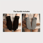 Winter Velvet-Lined Touchscreen-Compatible Wrist-Length Mitts with Chic Bow Accent for Women, Suitable for Ages 15+, 100% Acrylic, Woven