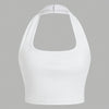 Women's White Halter Neck Sports Crop Top - Stretchy Breathable Backless Tank Top for Summer Workouts & Casual Wear, Machine Washable Sleeveless Shirt, Gym Apparel, Smooth Texture