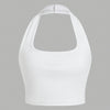 Women's White Halter Neck Sports Crop Top - Stretchy Breathable Backless Tank Top for Summer Workouts & Casual Wear, Machine Washable Sleeveless Shirt, Gym Apparel, Smooth Texture
