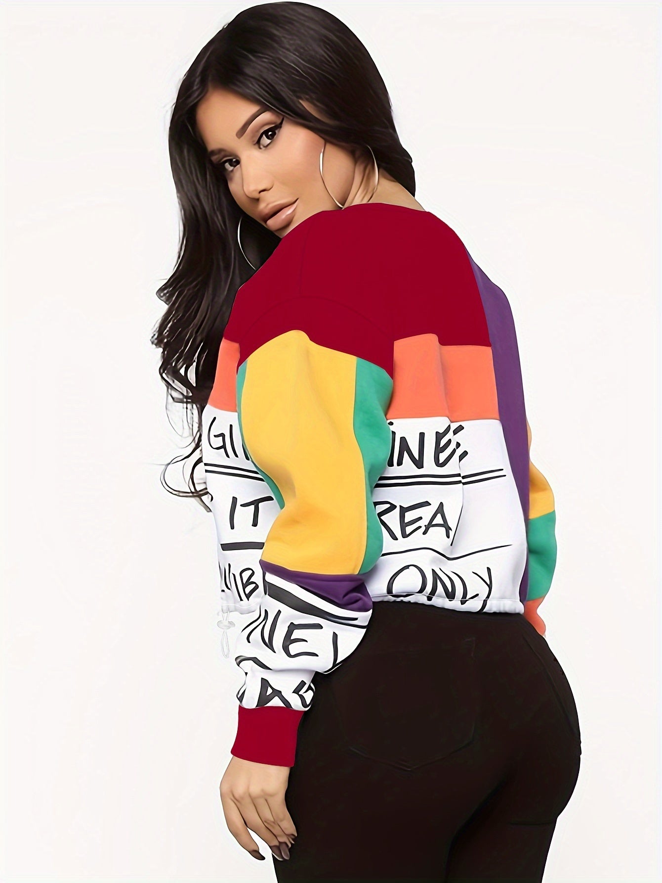[Cozy Sweatshirt] Cozy Color Block Women's Sweatshirt - Long Sleeve Crew Neck For Fall & Winter