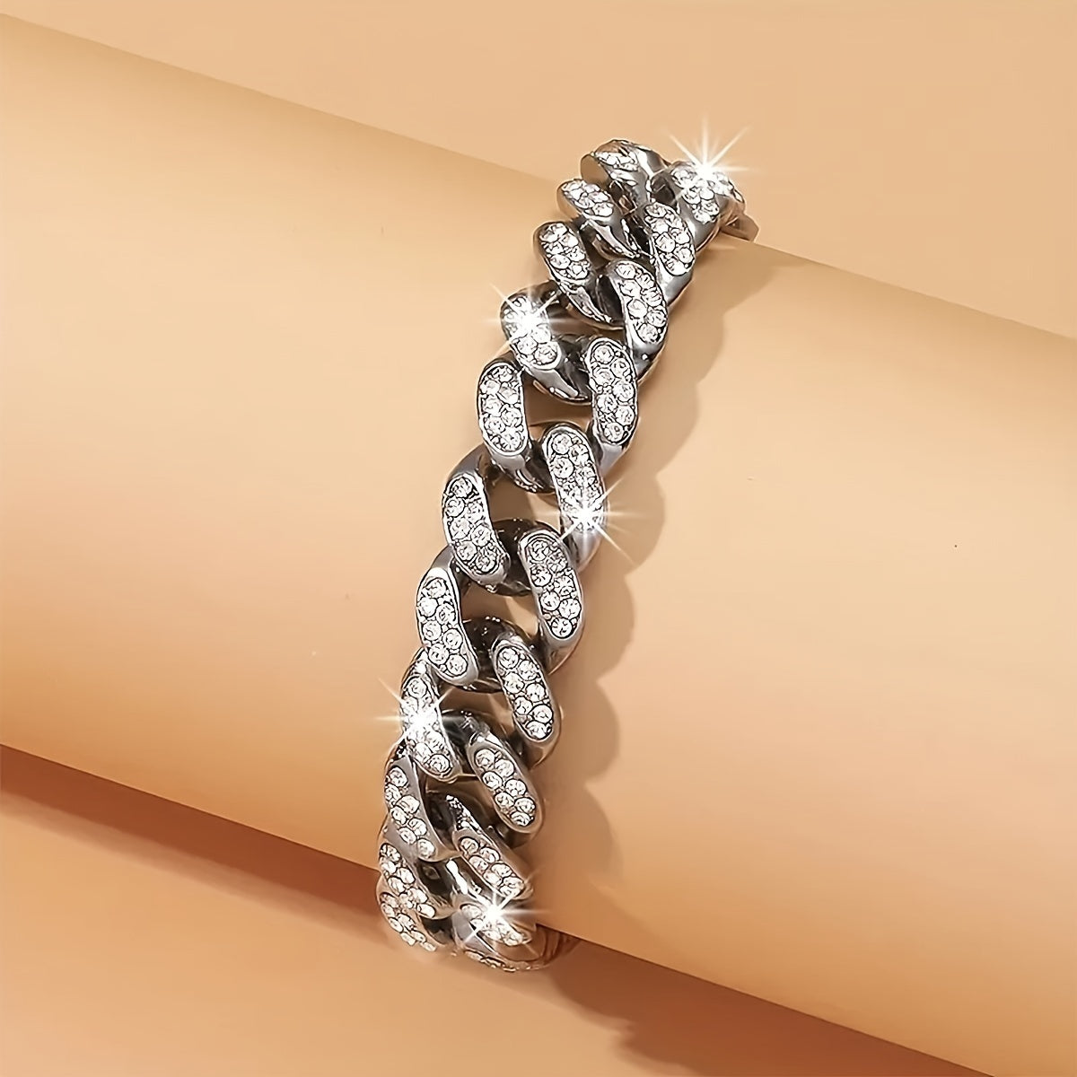 Iced-Out Hip Hop Cuban Link Chain Anklet, Sparkling Rhinestone, Perfect for Beach & Casual Attire, Ideal Mother's Day Gift