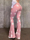 Polyester Spandex Blend Flare Leg Pants - Galaxy Moon Sun Print - Young Style for Adult Women - Spring/Fall Season