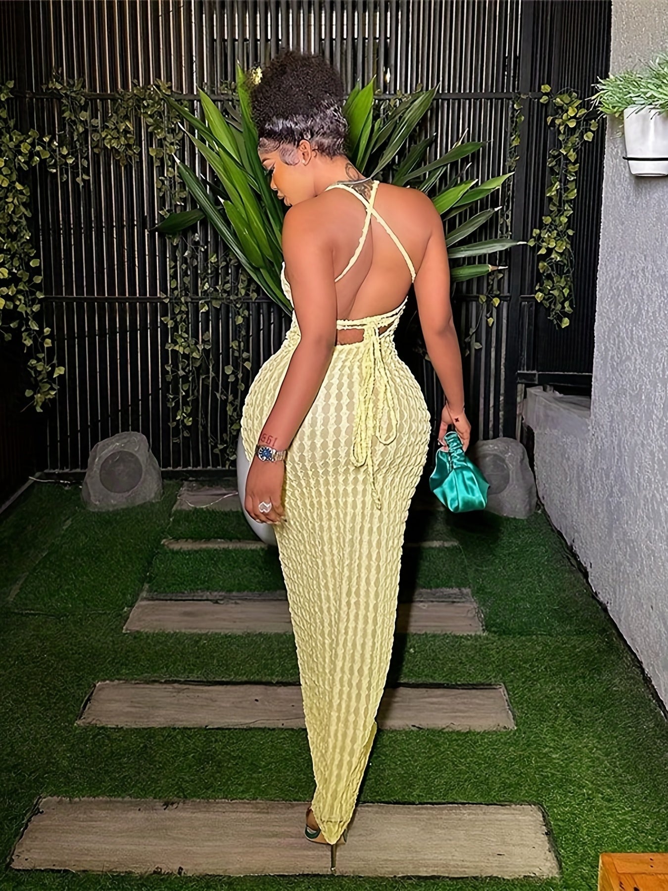 Solid Spaghetti Popcorn Dress - Sexy Backless Design - For Spring & Summer - Women's Clothing - Perfect for Parties & Casual Occasions - Ideal Gift for Women