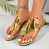 Women's Golden Metallic Slide Sandals - Casual Clip Toe Flats with Braided Straps, Faux Cover Upper & Rubber Sole, Easy Slip-On for Summer, Slip-on, Sandals