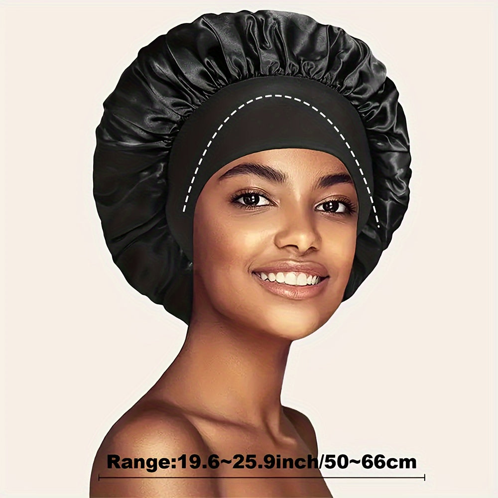 8-Pack Satin Bonnet Caps for Women - Elastic Wide Band, Reusable Hair Protection Sleep Caps for Curly and Natural Hair, Unscented Shower Caps