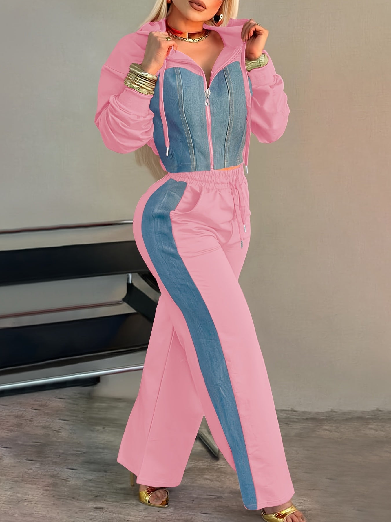 9010 Directional Vacation Leisure Outing Holiday Gathering Patchwork Women'S Suit Women'S Pants Set